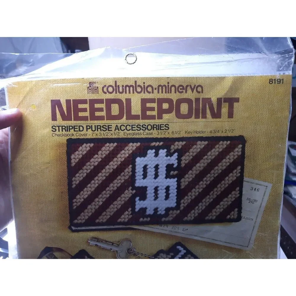 Vintage 70s Columbia Minerva Needlepoint Kit Striped Purse Accessories 8191
